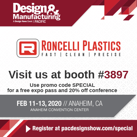 Roncelli Plastics at Pacific Design & Mfg Show Anaheim 2020